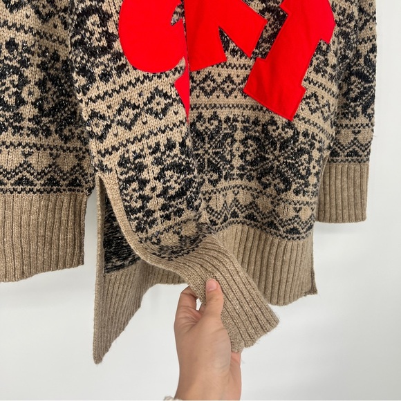 Free People Mt. Snow "SKI" Half Zip Collared Winter Knit Pullover Tunic Sweater - Picture 4 of 11